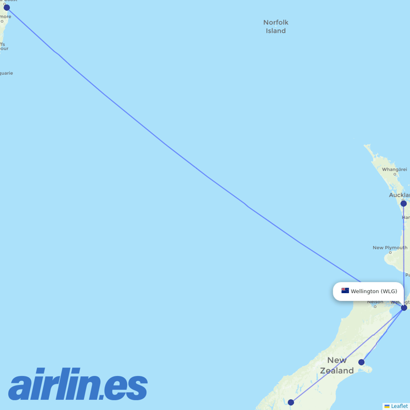 Jetstar from Wellington International destination map