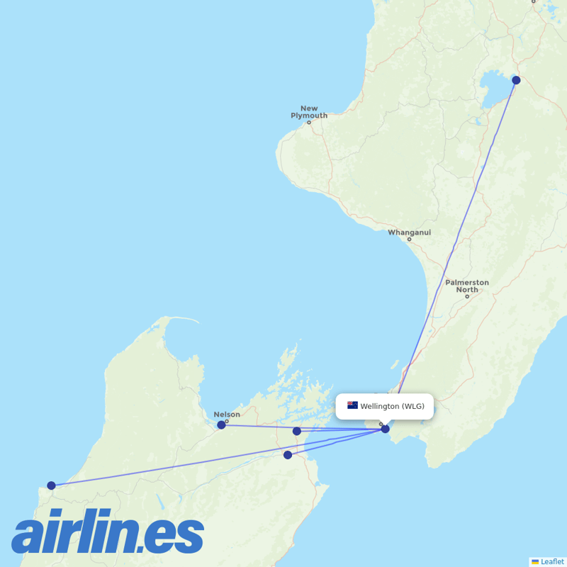 Sounds Air from Wellington International destination map