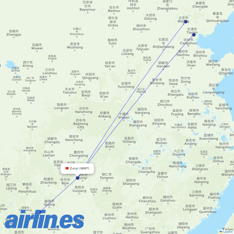 Air China from Maotai Airport destination map