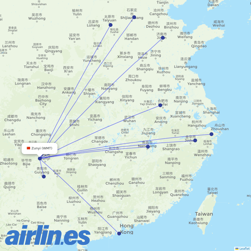 Colorful GuiZhou Airlines from Maotai Airport destination map