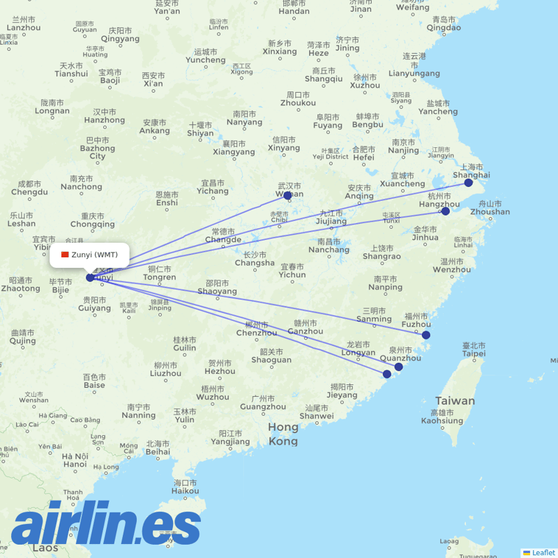 Xiamen Airlines from Maotai Airport destination map