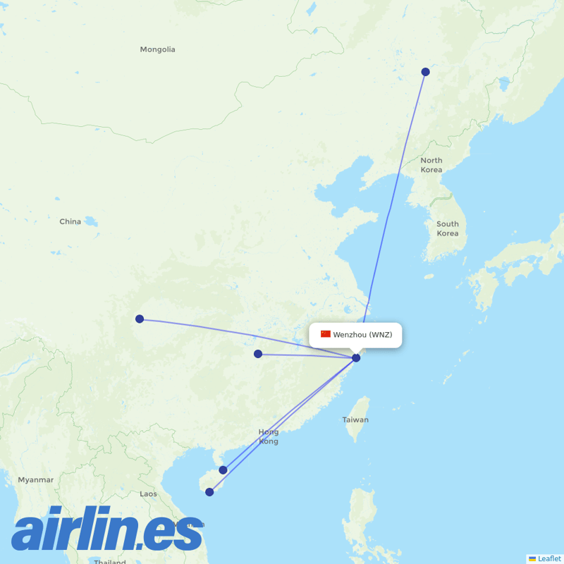 Sichuan Airlines from Wenzhou Yongqiang Airport destination map