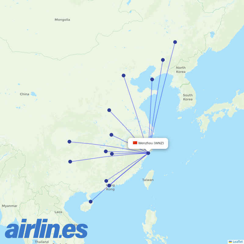 China Southern Airlines from Wenzhou Yongqiang Airport destination map