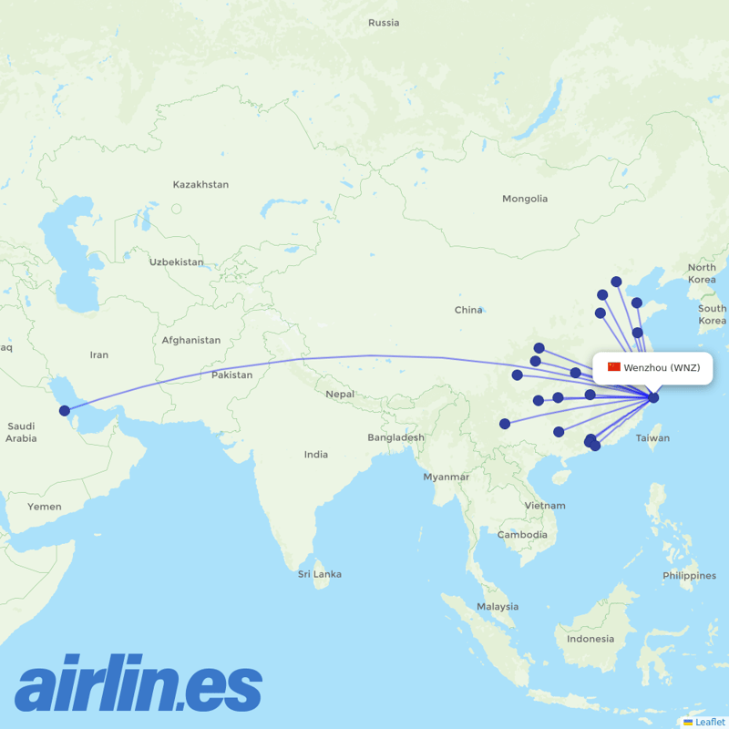 China United Airlines from Wenzhou Yongqiang Airport destination map