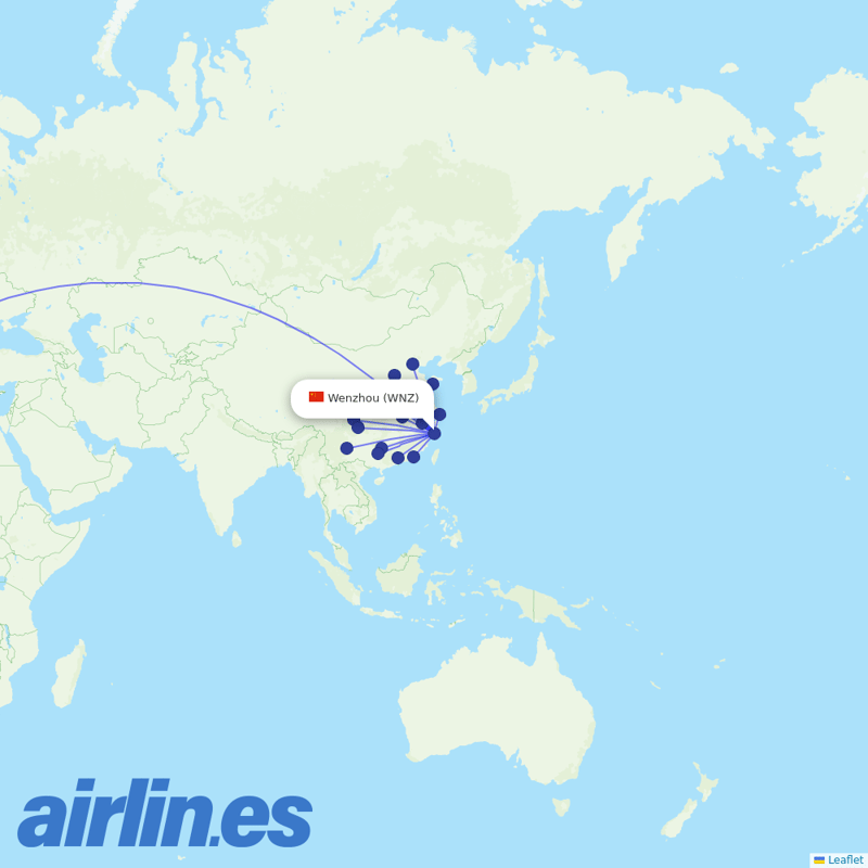 China Eastern Airlines from Wenzhou Yongqiang Airport destination map
