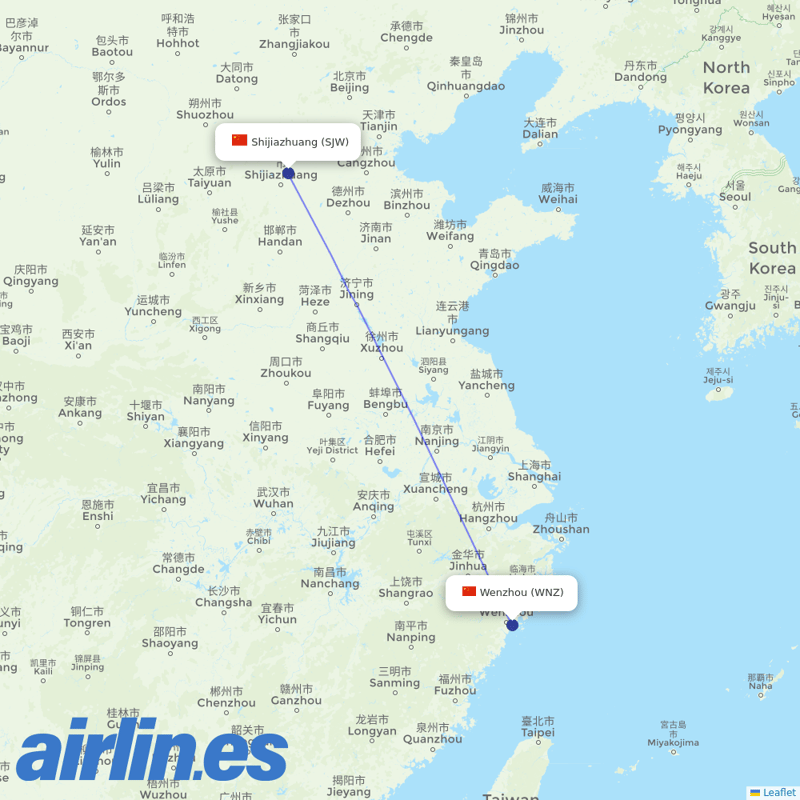 Hebei Airlines from Wenzhou Yongqiang Airport destination map
