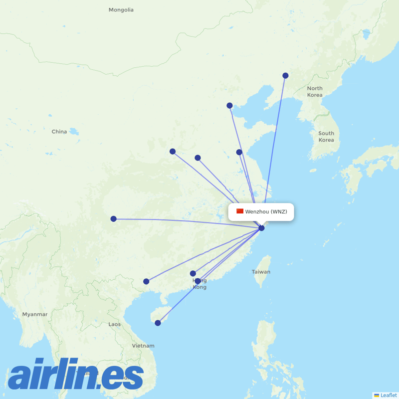 Shenzhen Airlines from Wenzhou Yongqiang Airport destination map