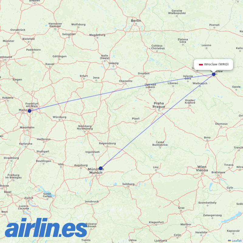 Lufthansa from Copernicus Airport Wrocław destination map