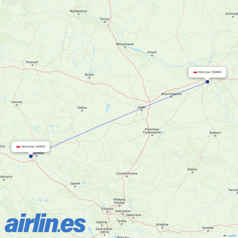 LOT - Polish Airlines from Copernicus Airport Wrocław destination map