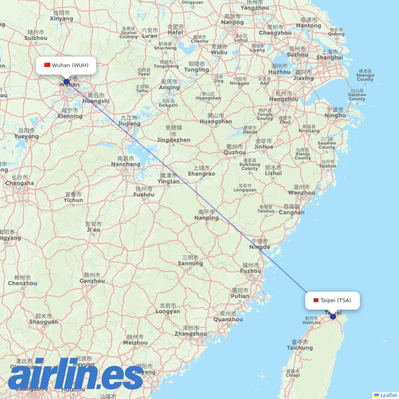 Mandarin Airlines from Wuhan Tianhe International Airport destination map