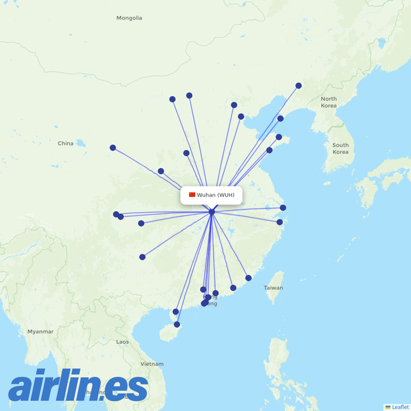 Air China from Wuhan Tianhe International Airport destination map