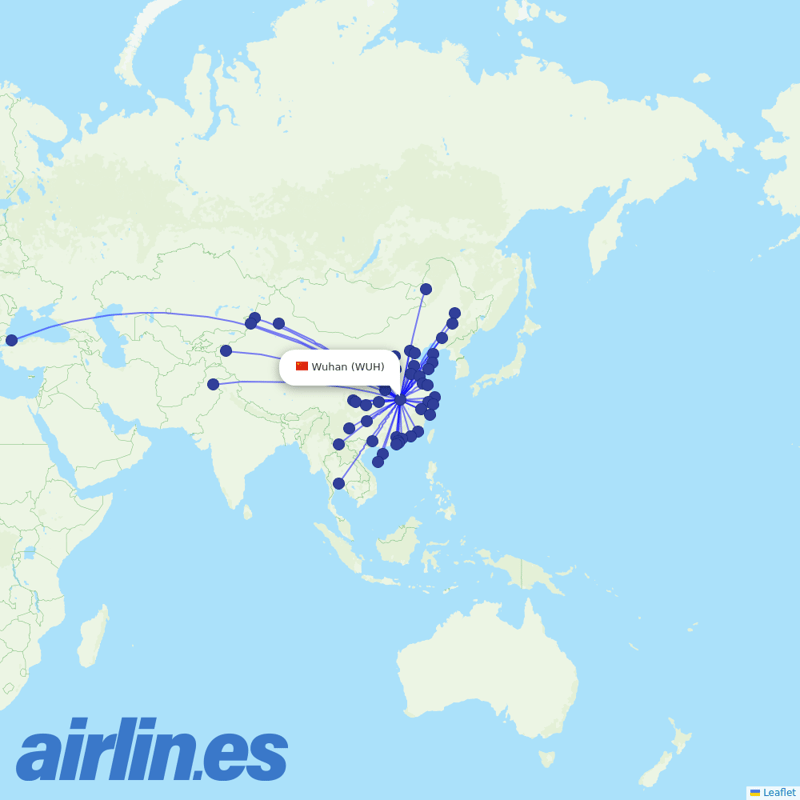 China Southern Airlines from Wuhan Tianhe International Airport destination map