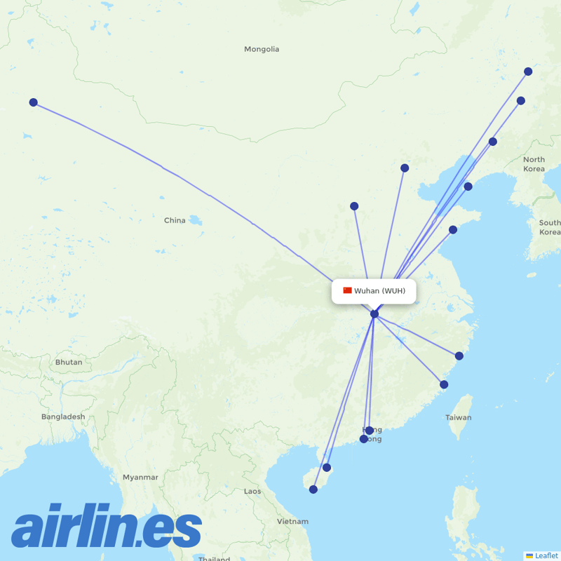 Hainan Airlines from Wuhan Tianhe International Airport destination map