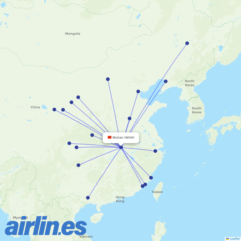 Xiamen Airlines from Wuhan Tianhe International Airport destination map