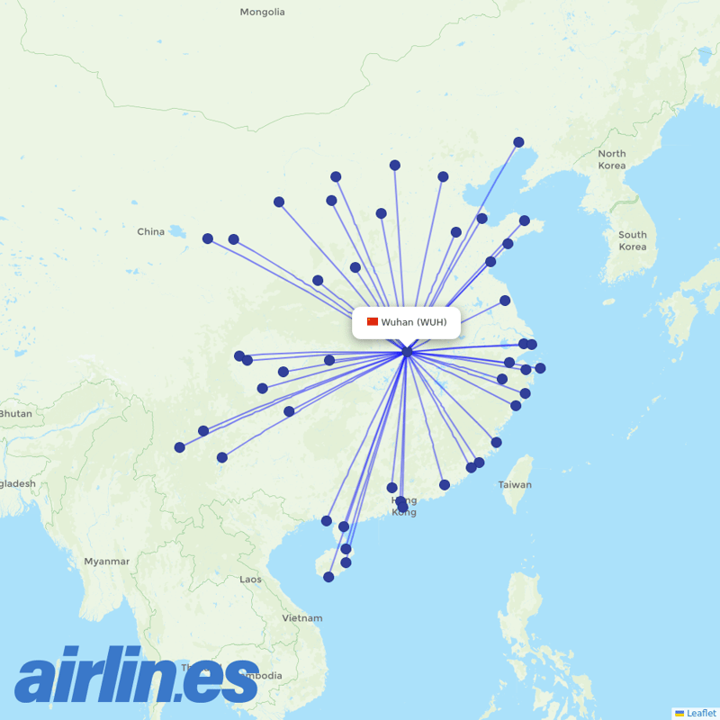 China Eastern Airlines from Wuhan Tianhe International Airport destination map