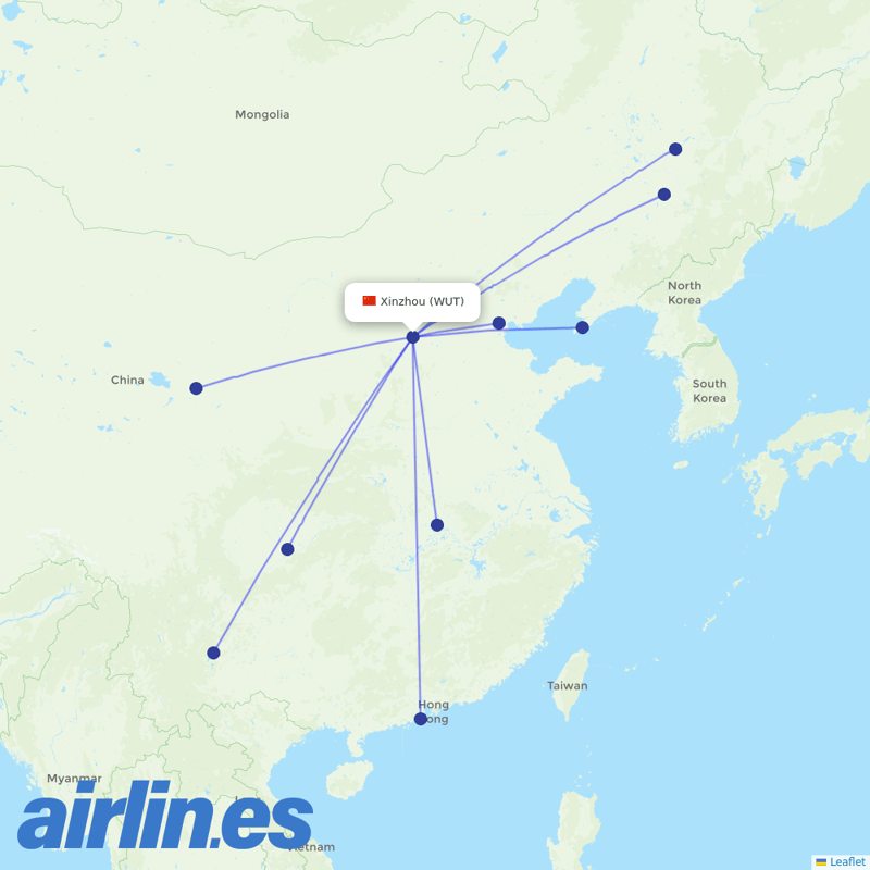 China Southern Airlines from Wutaishan Airport destination map