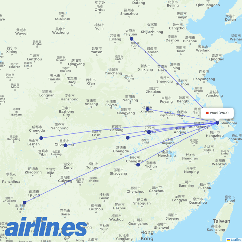 Ruili Airlines from Wuxi Airport destination map