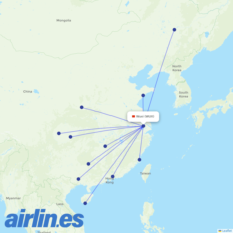 Juneyao Airlines from Wuxi Airport destination map