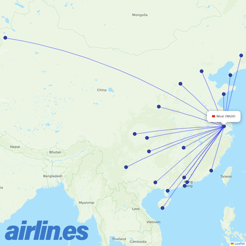 China Eastern Airlines from Wuxi Airport destination map
