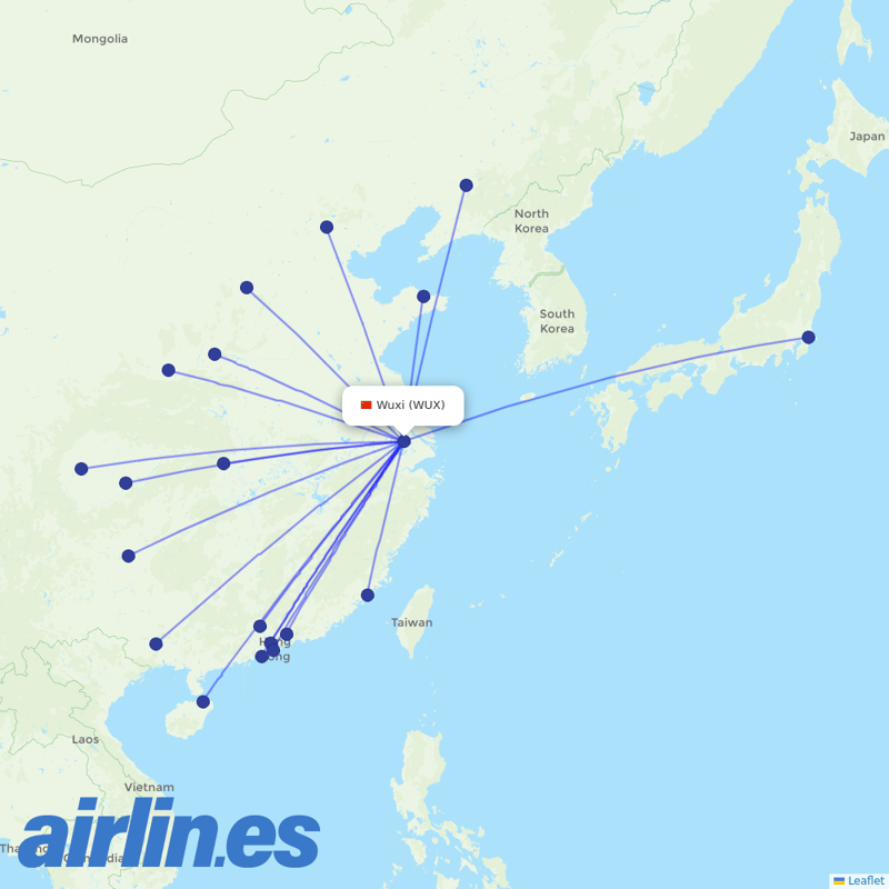 Shenzhen Airlines from Wuxi Airport destination map