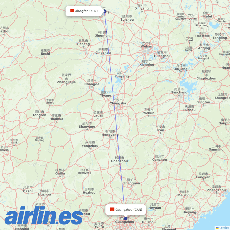 China Southern Airlines from Xiangfan Airport destination map