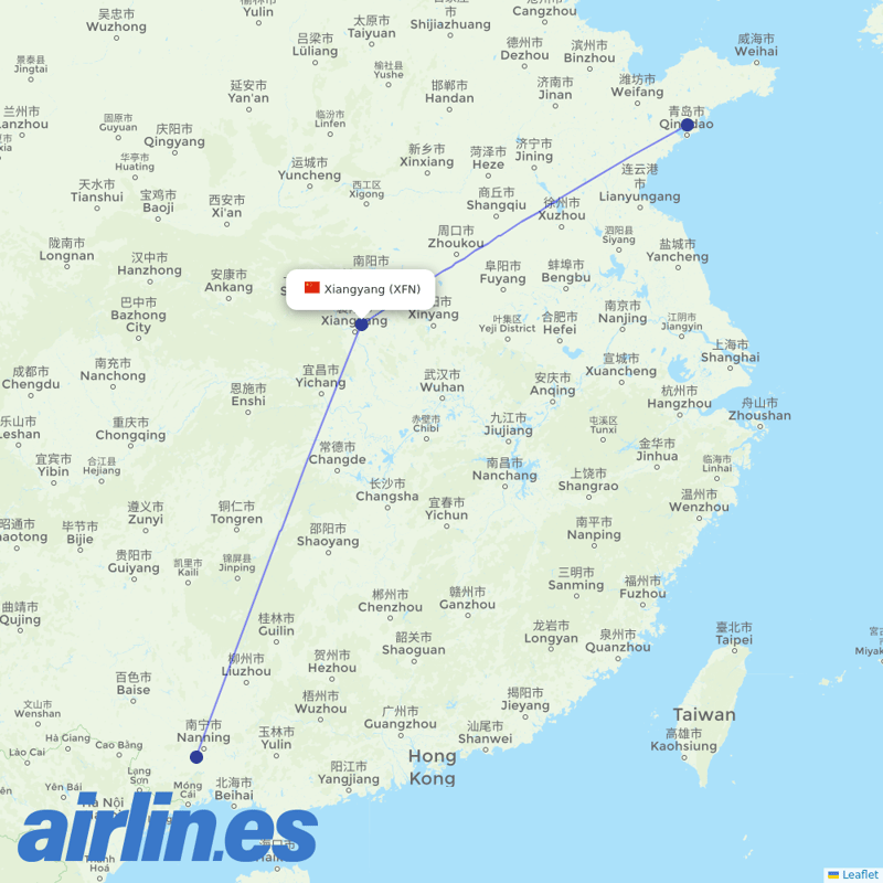 Guangxi Beibu Gulf Airlines from Xiangfan Airport destination map
