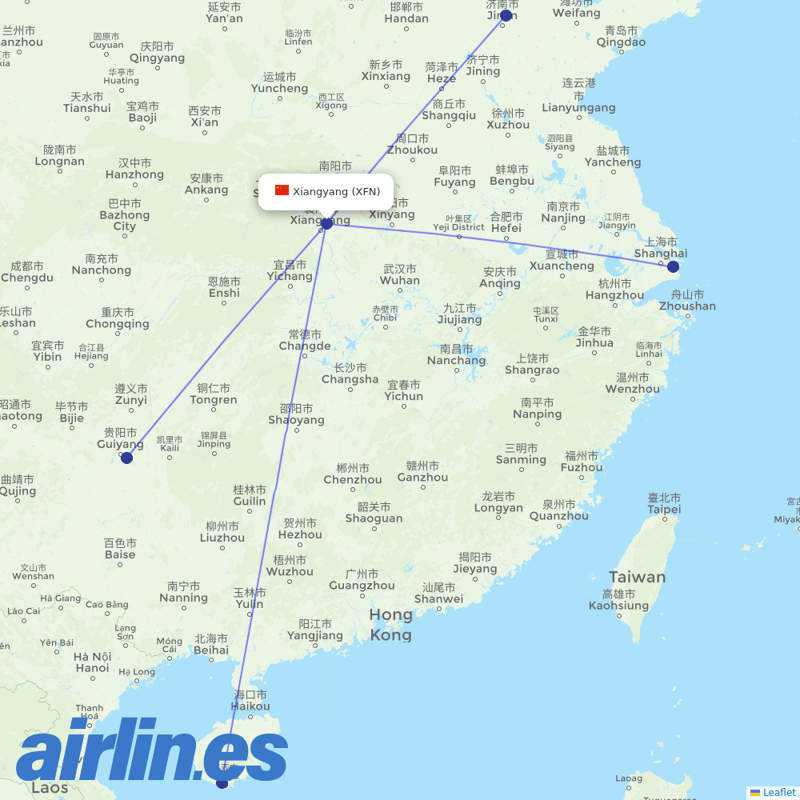 Suparna Airlines from Xiangfan Airport destination map
