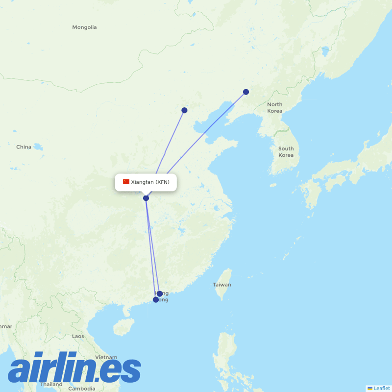 Shenzhen Airlines from Xiangfan Airport destination map