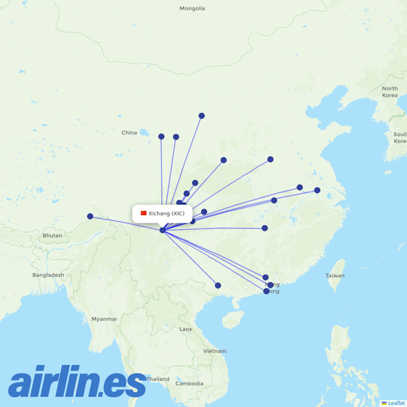 Sichuan Airlines from Qingshan destination map