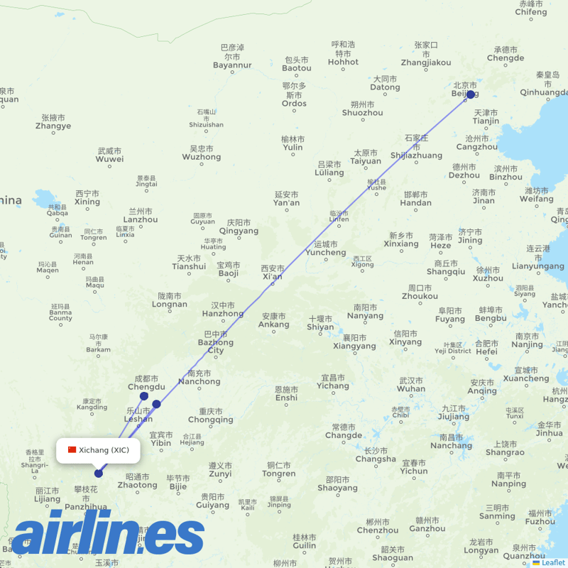 Air China from Qingshan destination map