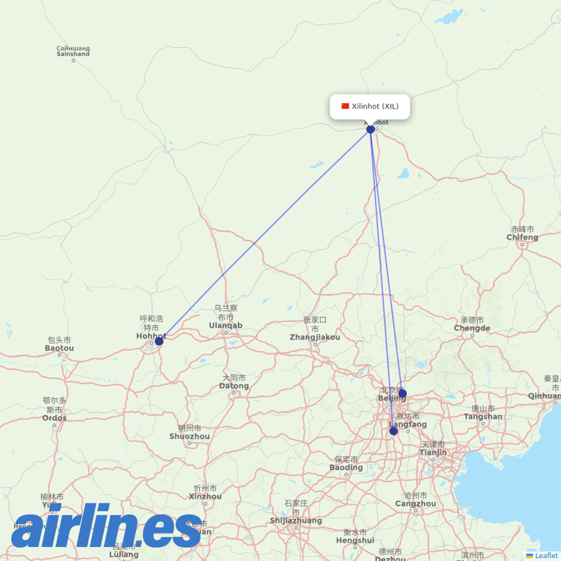Air China from Xilinhot Airport destination map