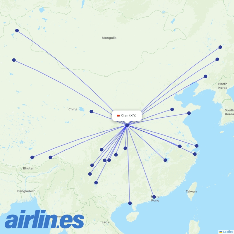 Sichuan Airlines from Xi'an Xianyang International Airport destination map