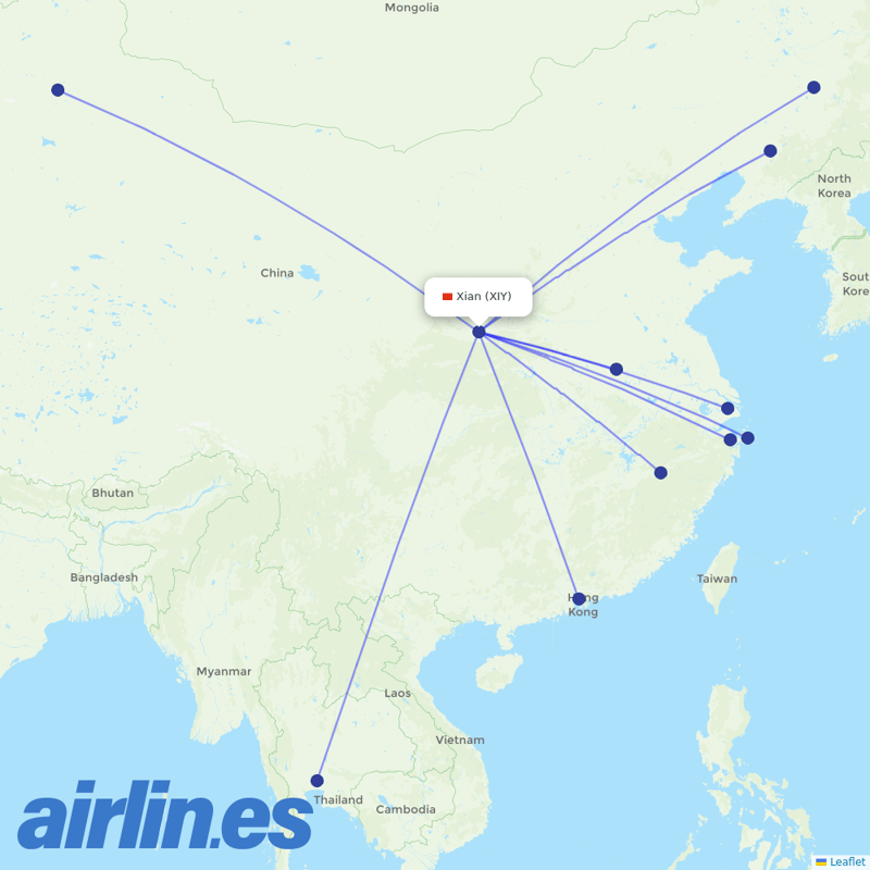 Spring Airlines from Xi'an Xianyang International Airport destination map