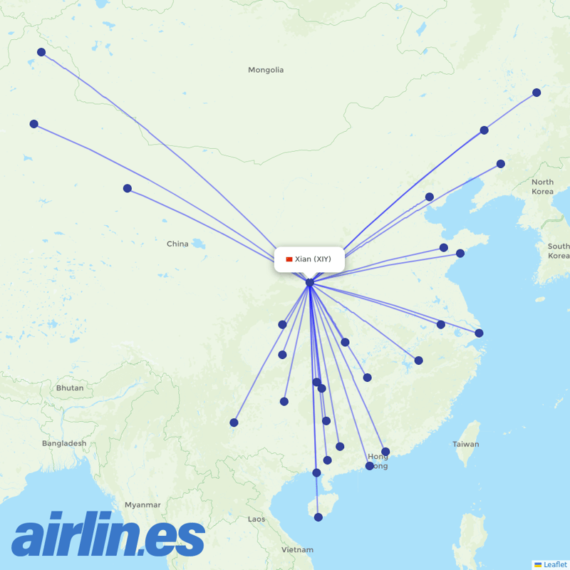 Air Changan from Xi'an Xianyang International Airport destination map