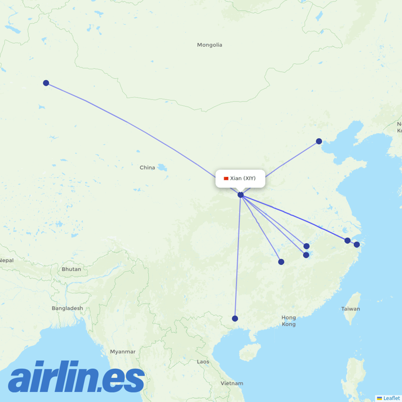 Okay Airways from Xi'an Xianyang International Airport destination map