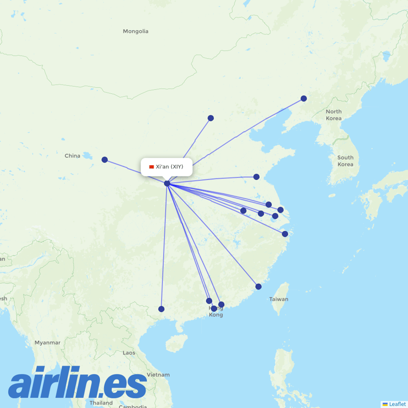 Shenzhen Airlines from Xi'an Xianyang International Airport destination map