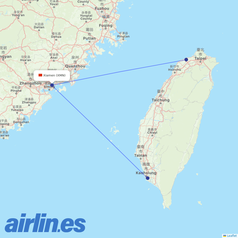 Mandarin Airlines from Xiamen Gaoqi International Airport destination map