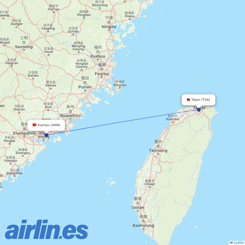 UNI Air from Xiamen Gaoqi International Airport destination map