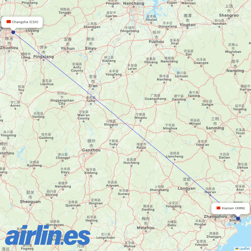 Okay Airways from Xiamen Gaoqi International Airport destination map