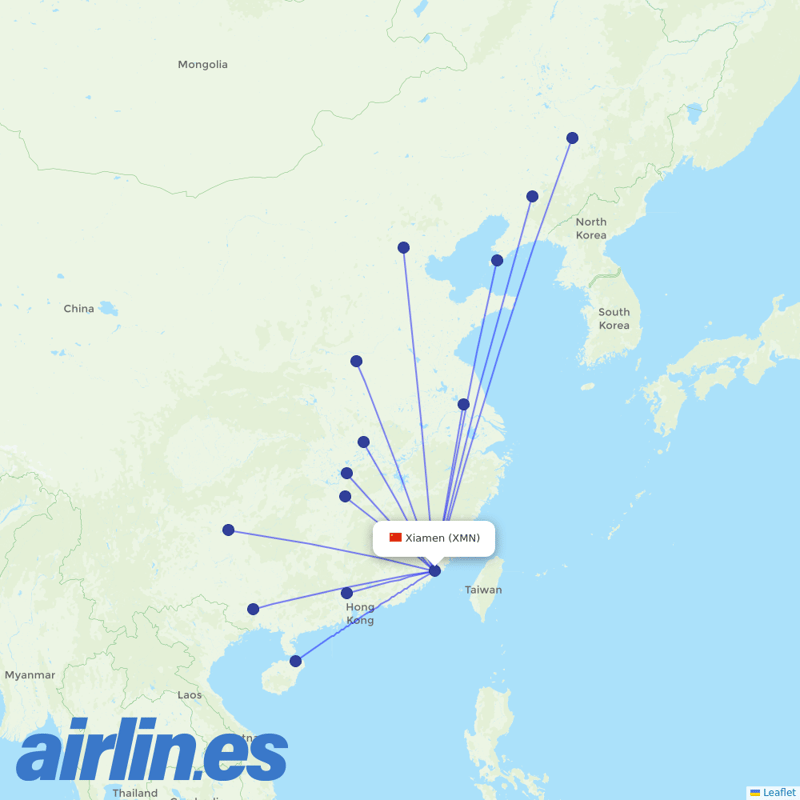 China Southern Airlines from Xiamen Gaoqi International Airport destination map