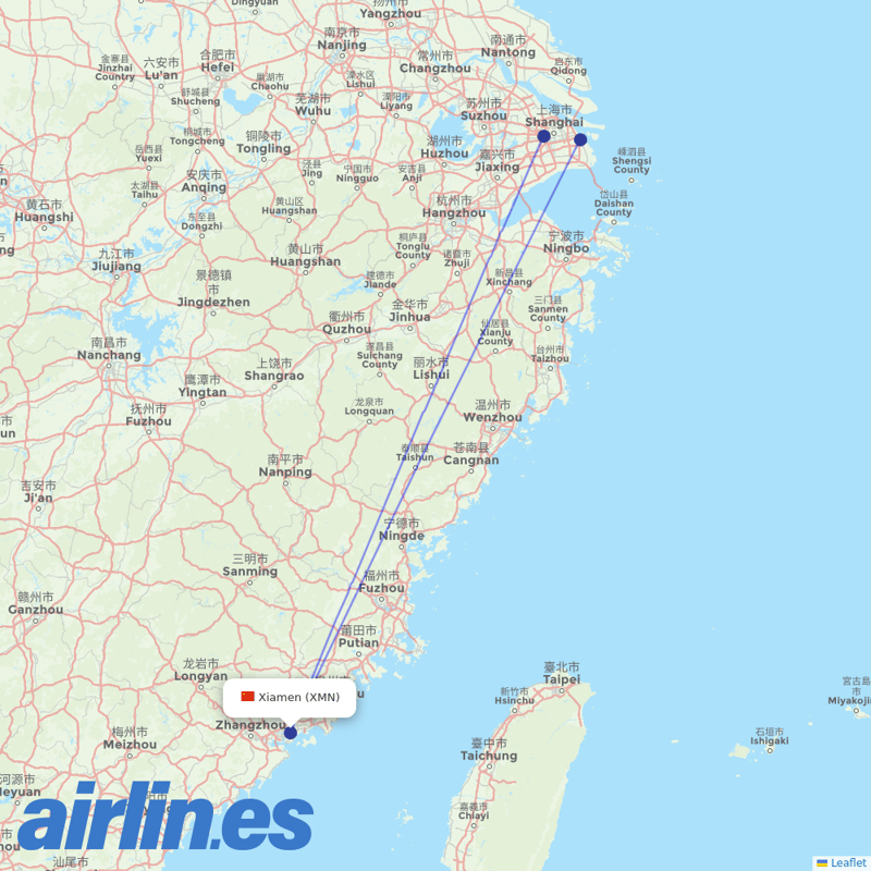 Shanghai Airlines from Xiamen Gaoqi International Airport destination map
