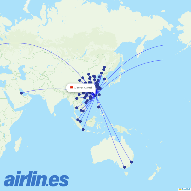 Xiamen Airlines from Xiamen Gaoqi International Airport destination map