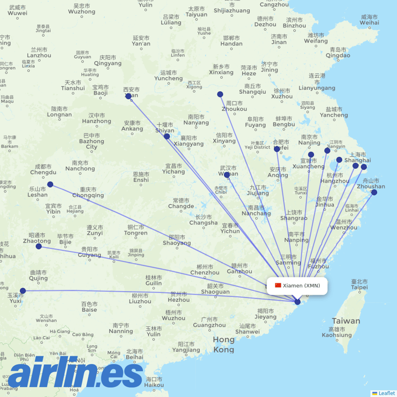 China Eastern Airlines from Xiamen Gaoqi International Airport destination map