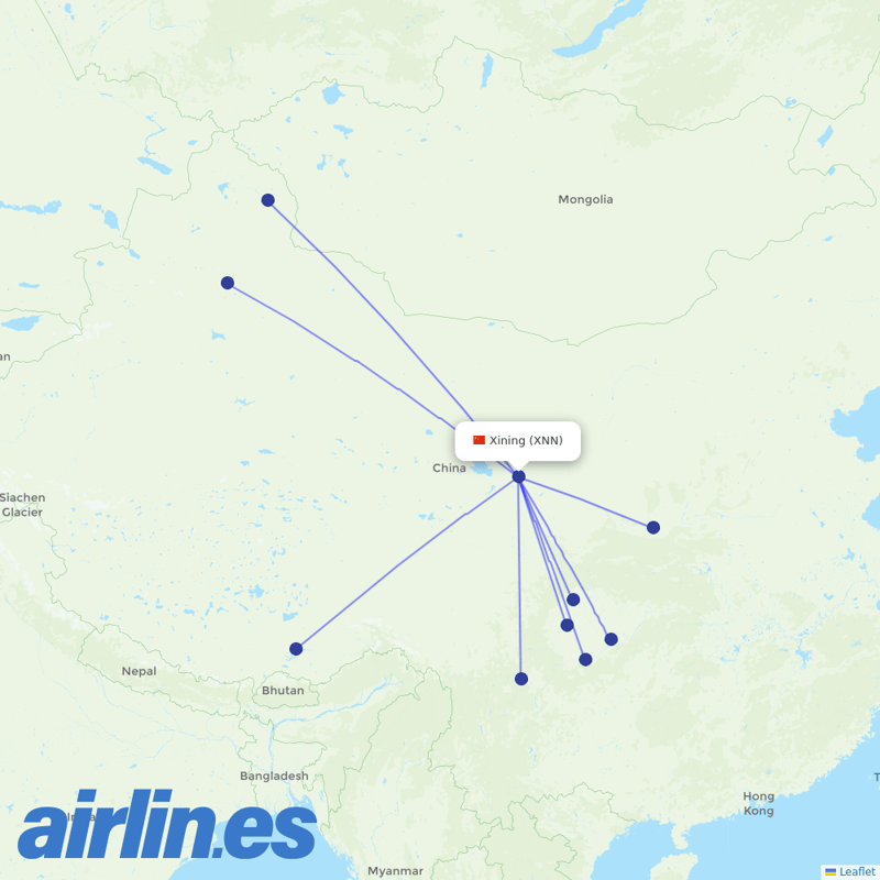 Sichuan Airlines from Xining Caojiabu Airport destination map