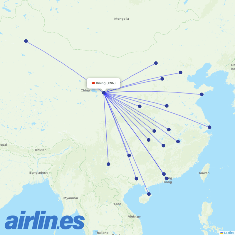 China Southern Airlines from Xining Caojiabu Airport destination map
