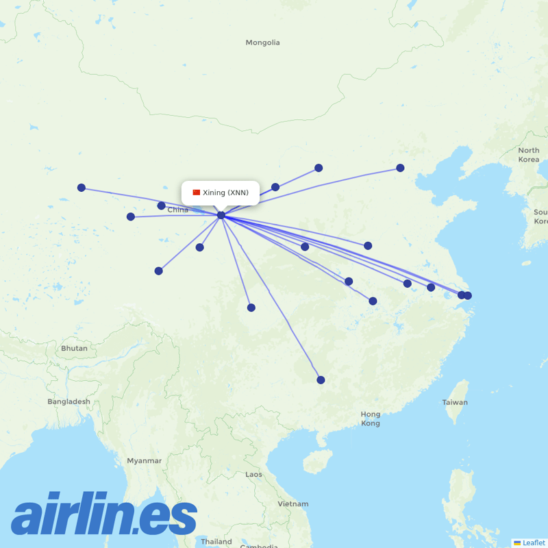 China Eastern Airlines from Xining Caojiabu Airport destination map