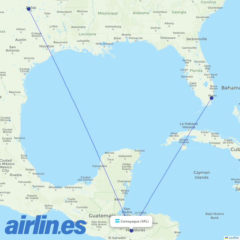 American Airlines from Palmerola Air Base destination map