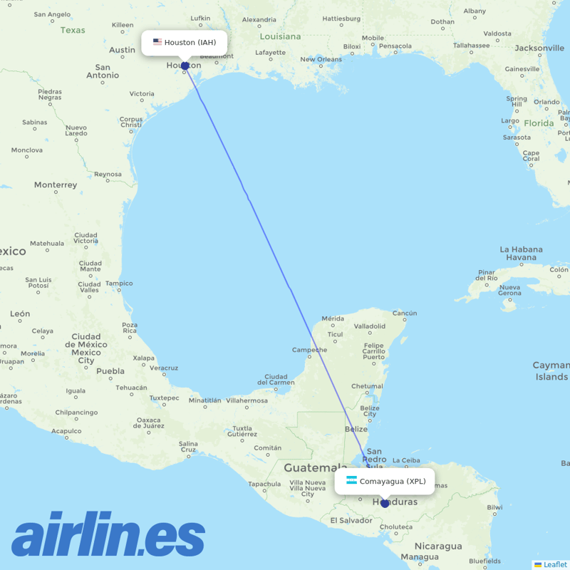 United Airlines from Palmerola Air Base destination map