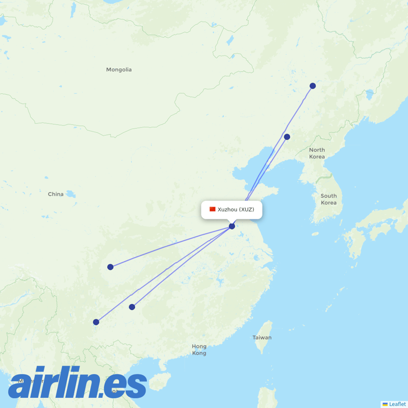 Sichuan Airlines from Xuzhou Guanyin Airport destination map