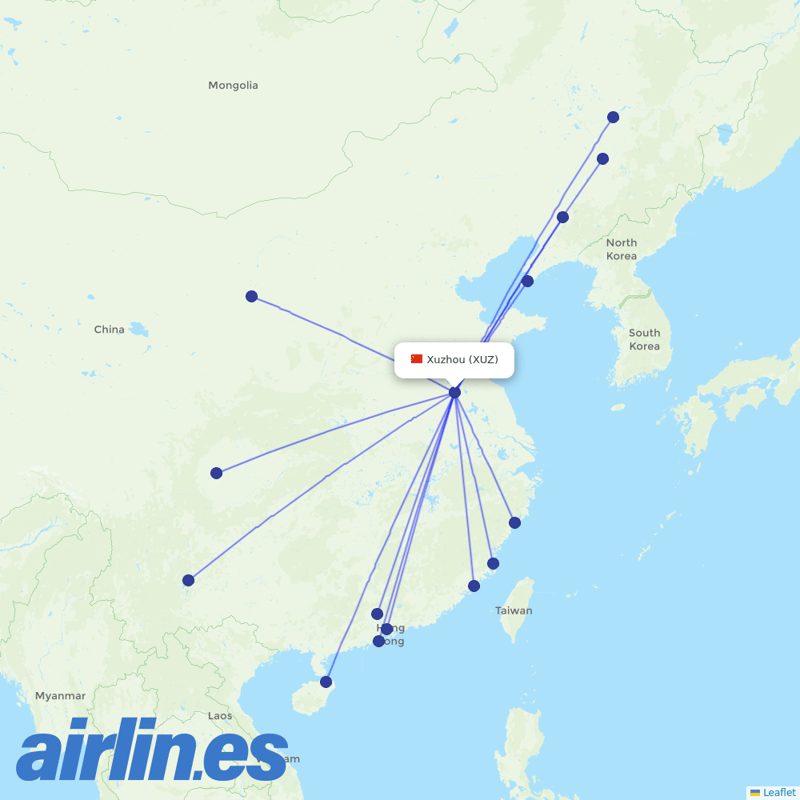 Loong Air from Xuzhou Guanyin Airport destination map